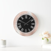 Grey Silver Crystals Black Roos Roman Numbers Grote Klok (Huis)