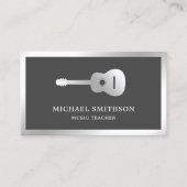 Grey Silver Foil Gitaar Muziek Leraar Gitarist Visitekaartje (Voorkant)