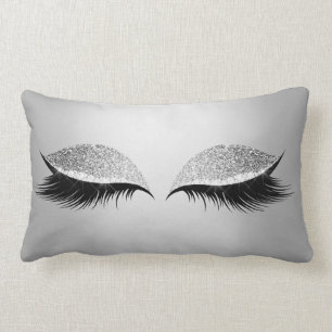 Grey Silver Glitter Black Eyes Glam Makeup Lashes Kussen