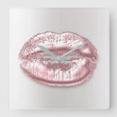 Grey Silver Kiss Lips Roze Rose Gold Makeup Artist Vierkante Klok (Voorkant)