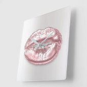 Grey Silver Kiss Lips Roze Rose Gold Makeup Artist Vierkante Klok (Hoek)