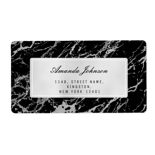 Grey Silver Marble Abstract Elegant Black RSVP Etiket (Voorkant)