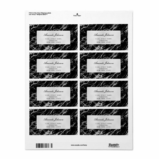 Grey Silver Marble Abstract Elegant Black RSVP Etiket (Full Sheet)