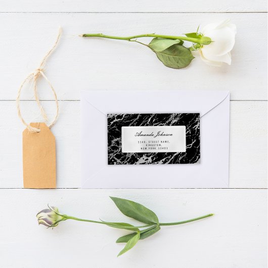 Grey Silver Marble Abstract Elegant Black RSVP Etiket