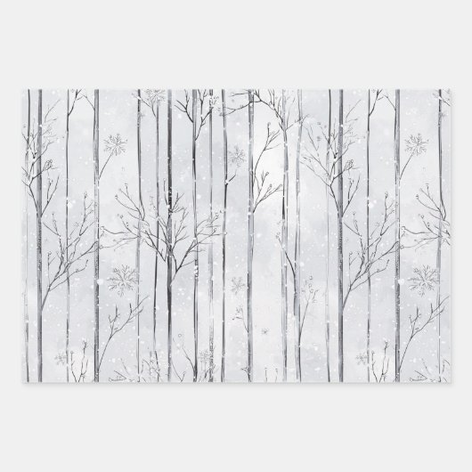 Grey Silver Snowflake Trees Christmas Inpakpapier Vel (Voorkant)