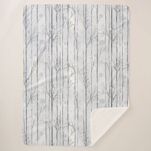 Grey Silver Snowflake Trees   Sherpa Deken (Voorkant)