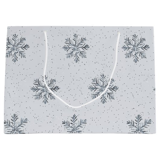 Grey Silver Snowflakes Christmas Groot Cadeauzakje (Voorkant)