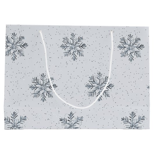 Grey Silver Snowflakes Christmas Groot Cadeauzakje (Achterkant)