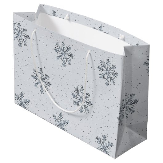 Grey Silver Snowflakes Christmas Groot Cadeauzakje (Achterkant Gekanteld)