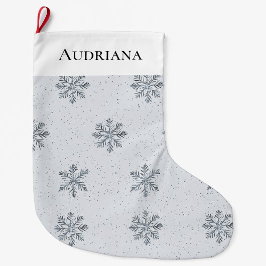 Grey Silver Snowflakes Christmas Grote Kerstsok (Voorkant)