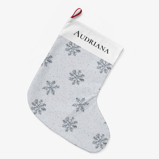 Grey Silver Snowflakes Christmas Grote Kerstsok (Voorkant (Hangend))