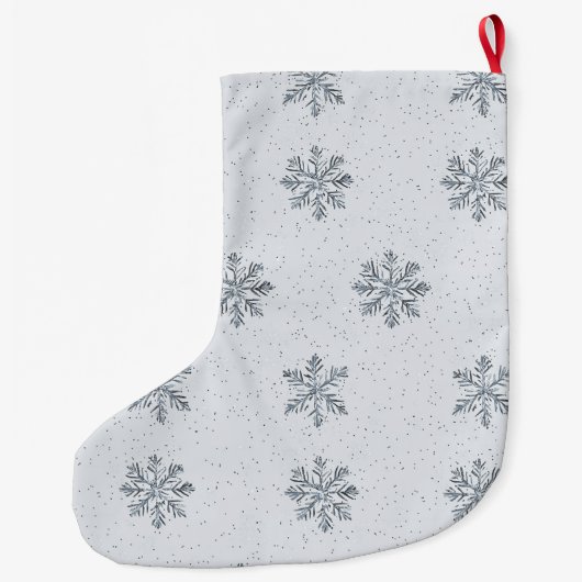 Grey Silver Snowflakes Christmas Grote Kerstsok (Achterkant)