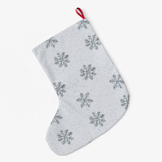 Grey Silver Snowflakes Christmas Grote Kerstsok (Achterkant (Hangend))