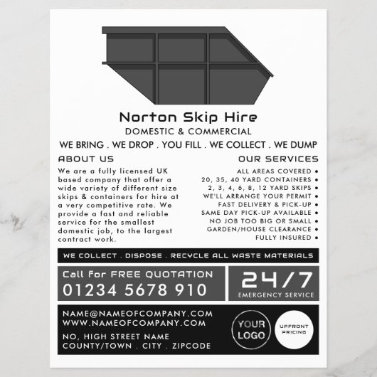 Grey Skip, Skip/Dumpster Company Adverteren Flyer (Voorkant)