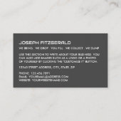 Grey Skip, Skip/Dumpster Company Visitekaartje (Achterkant)