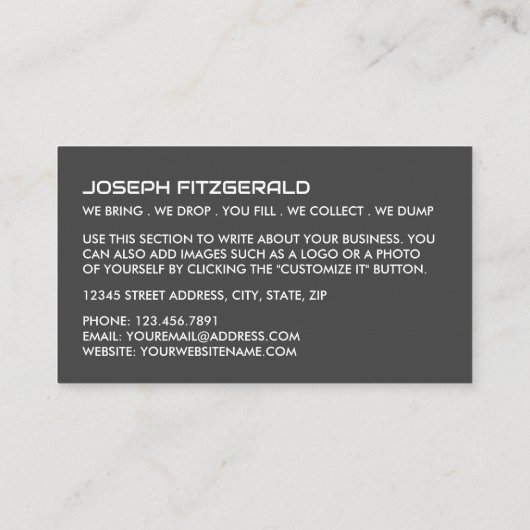 Grey Skip, Skip/Dumpster Company Visitekaartje (Achterkant)