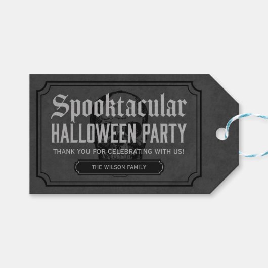 Grey Skull Spooktacular Halloween Party Cadeaulabel (Voorkant (Horizontaal))