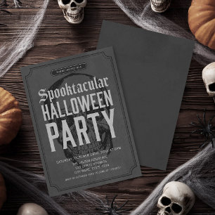 Grey Skull Spooktacular Halloween Party Invitation Kaart