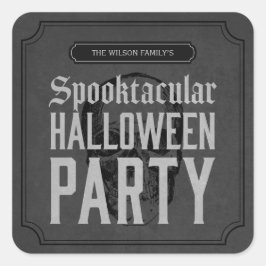 Grey Skull Spooktacular Halloween Party Vierkante Sticker