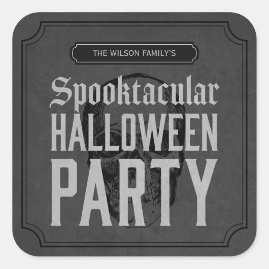 Grey Skull Spooktacular Halloween Party Vierkante Sticker (Voorkant)