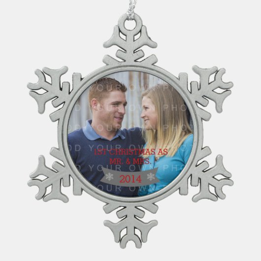 Grey Snowflake Banner Holiday Foto Ornament v2 (Voorkant)