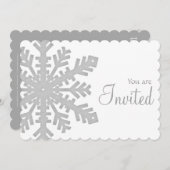 Grey Snowflake Winter Dinner Party Uitnodiging 1 (Voorkant / Achterkant)