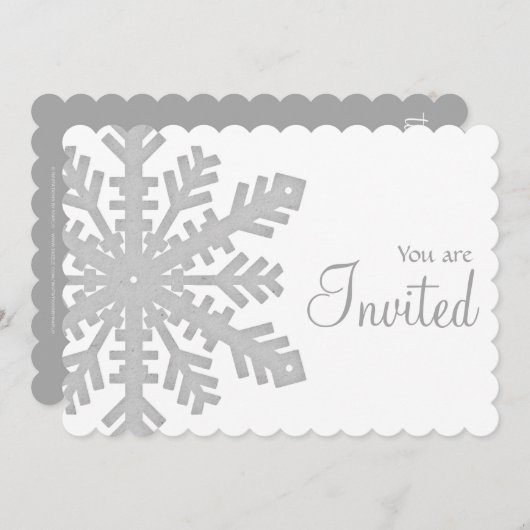 Grey Snowflake Winter Dinner Party Uitnodiging 1 (Voorkant / Achterkant)