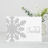 Grey Snowflake Winter Dinner Party Uitnodiging 1 (Staand voorkant)