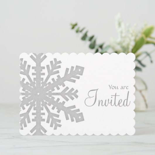 Grey Snowflake Winter Dinner Party Uitnodiging 1 (Staand voorkant)