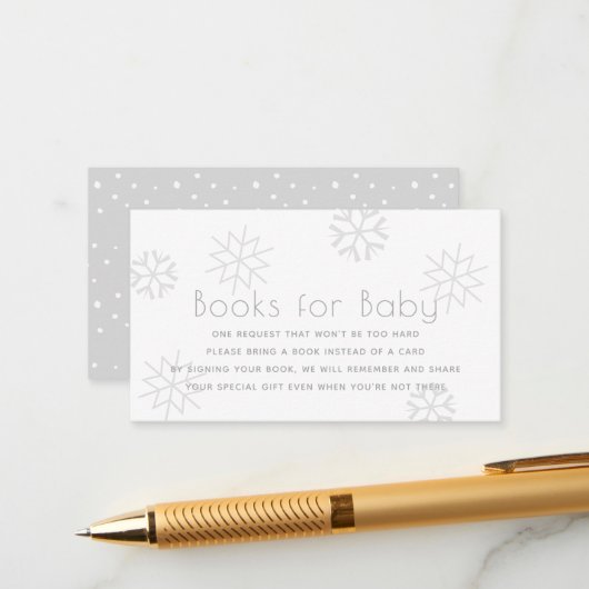 Grey Snowflakes Baby shower Books for Baby Informatiekaartje (Voorkant / Achterkant in situ)