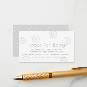 Grey Snowflakes Baby shower Books for Baby Informatiekaartje