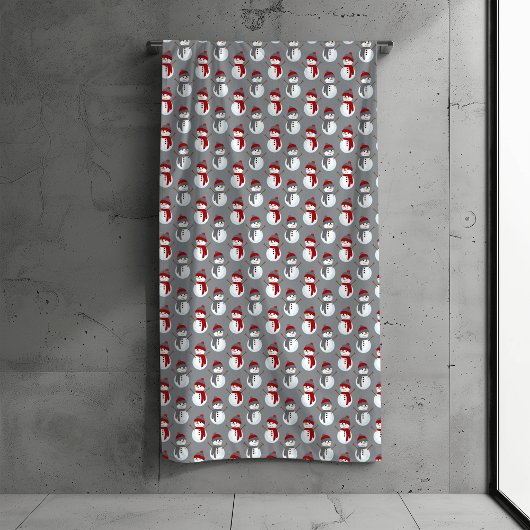 Grey Snowman Burgundy Kerstmis Bad Handdoek