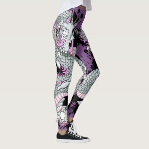Grey Splash Tattoo Dragon op Paarse Leggings