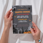 Grey Spooky Haunted Mansion Theme Halloween Party Kaart