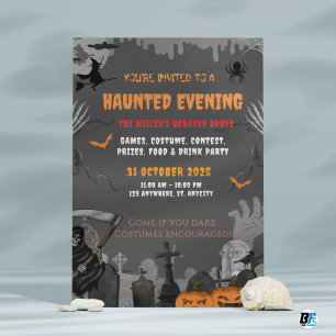 Grey Spooky Haunted Mansion Theme Halloween Party Kaart