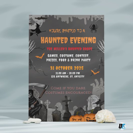 Grey Spooky Haunted Mansion Theme Halloween Party Kaart