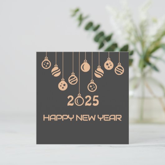 Grey Square wish card New Year with Christmaball Feestdagenkaart (Staand voorkant)
