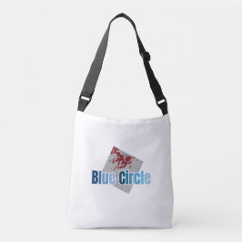 Grey Square with Red Stain and Blue Circle Text Crossbody Tas