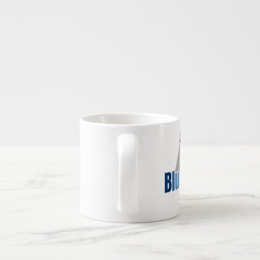 Grey Square with Red Stain and Blue Circle Text Espresso Kop (Achterkant)