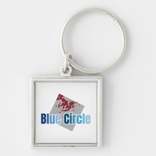 Grey Square with Red Stain and Blue Circle Text Sleutelhanger (Voorkant)