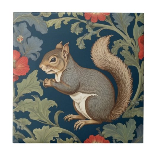 Grey Squirrel William Morris stijl Links Gezicht Tegeltje (Voorkant)