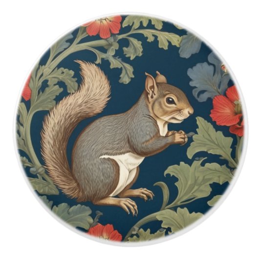 Grey Squirrel William Morris stijl Rechts Keramische Knop (Voorkant)