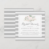 Grey Stripe en Floral Vrijgezellenfeest Uitnodigen Kaart (Voorkant / Achterkant)