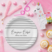 Grey Stripes Bonjour Bebe Papieren Bordje (Feest)