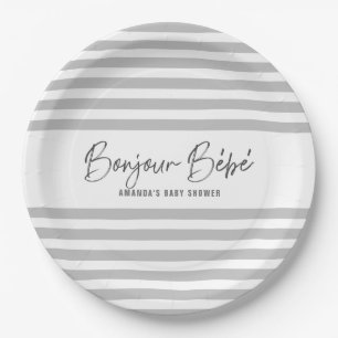 Grey Stripes Bonjour Bebe Papieren Bordje