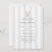 Grey Stripes & Brown Damask Uitnodiging voor de br (Voorkant)