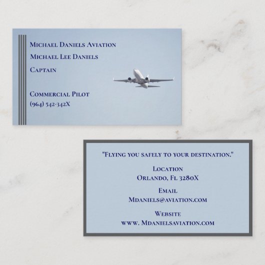 Grey Stripes Commerciële Vliegtuigkapitein Piloot Visitekaartje (Voorkant / Achterkant)