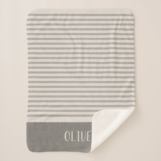 Grey Stripes Naam Monogram | boerderij Sherpa Deken (Voorkant)