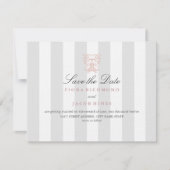 Grey Stripes & Peach Damask Wedding Save The Date (Voorkant)