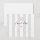 Grey Stripes & Peach Damask Wedding Save The Date (Voorkant / Achterkant)